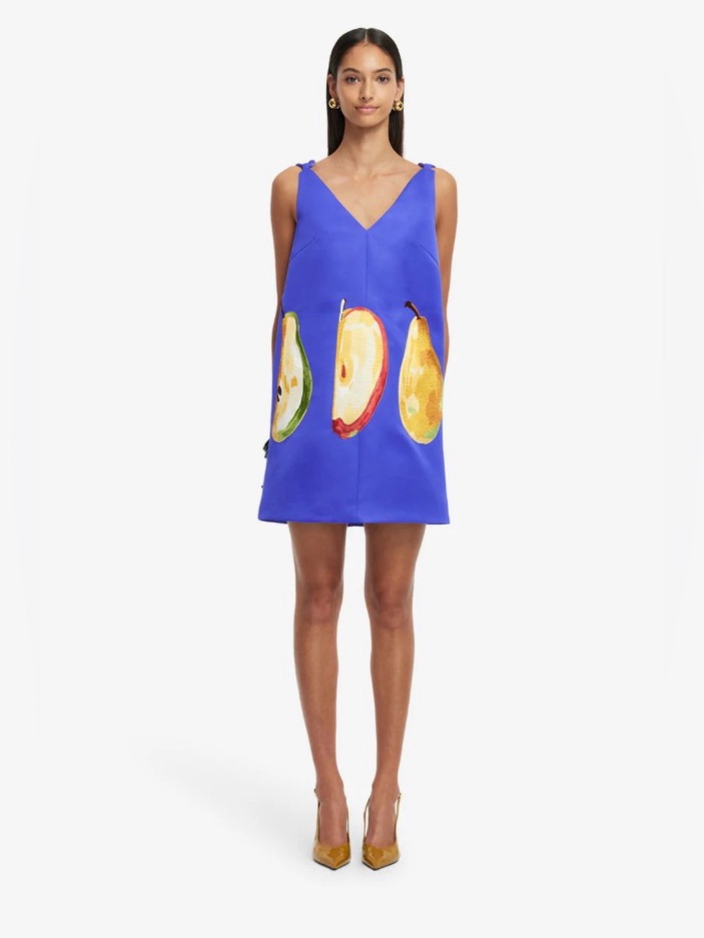 LEO LIN TAYLOR Apple & Pear Embroidered Sapphire Mini Dress AU8/US4 NWOT